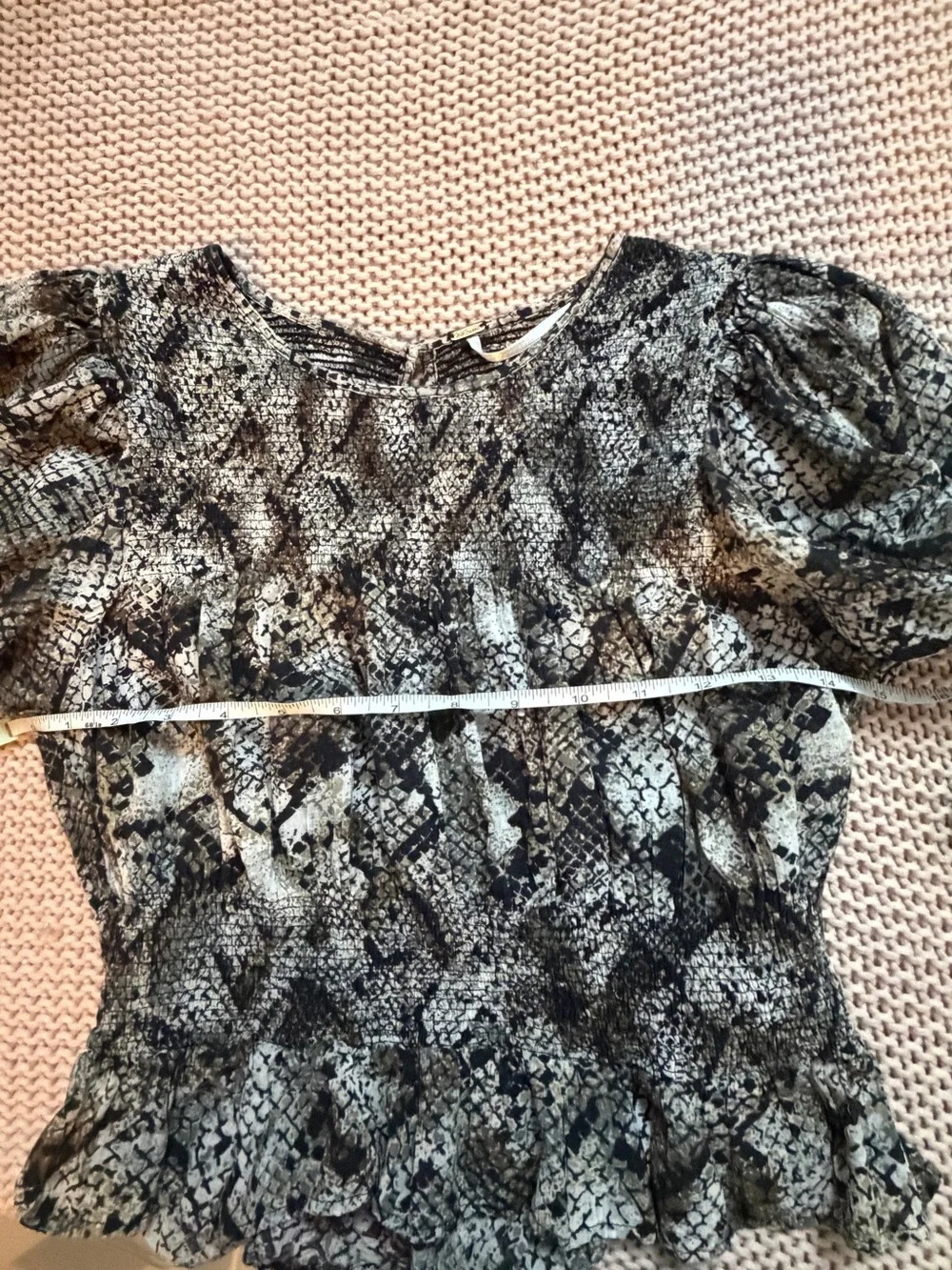 Free People | Snakeskin Puff Peplum Top | Size Small